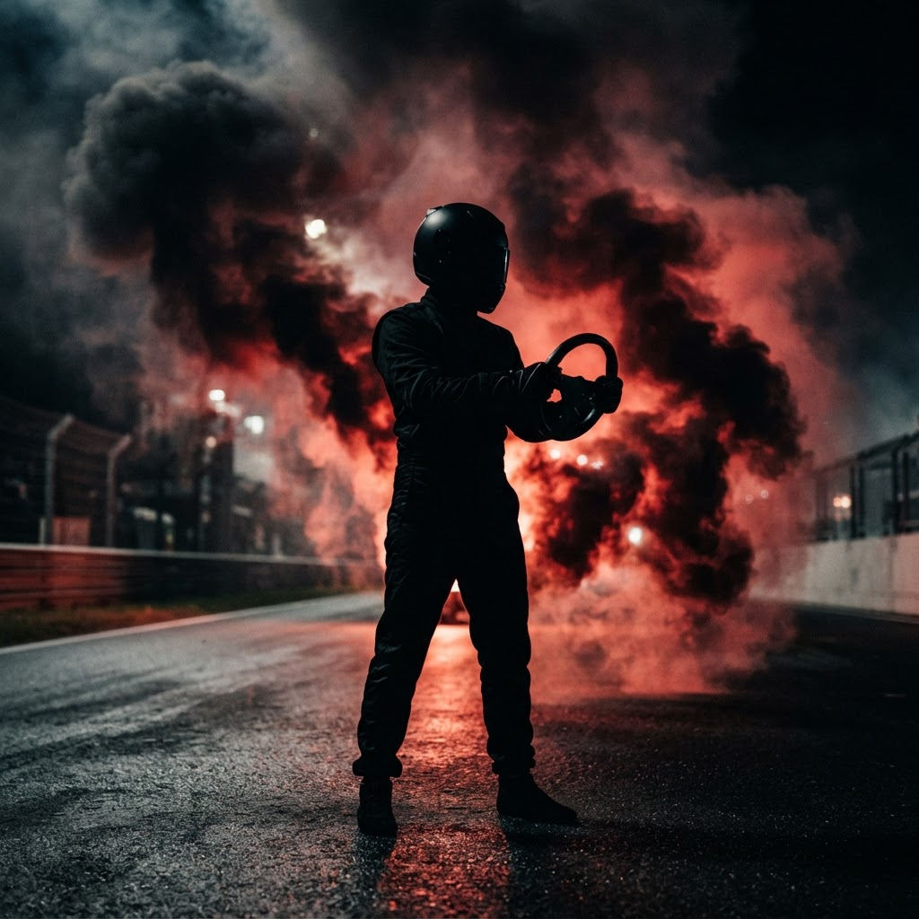 Athlete in performance gear against dramatic smoke